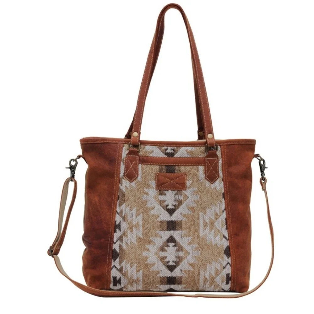 NWT Myra Bag Boho Leather & Canvas Tote Shoulder Bag - Picture 2 of 6